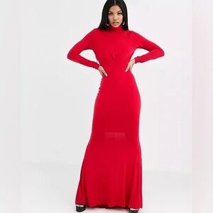 Flounce London High Neck Red Maxi Dress